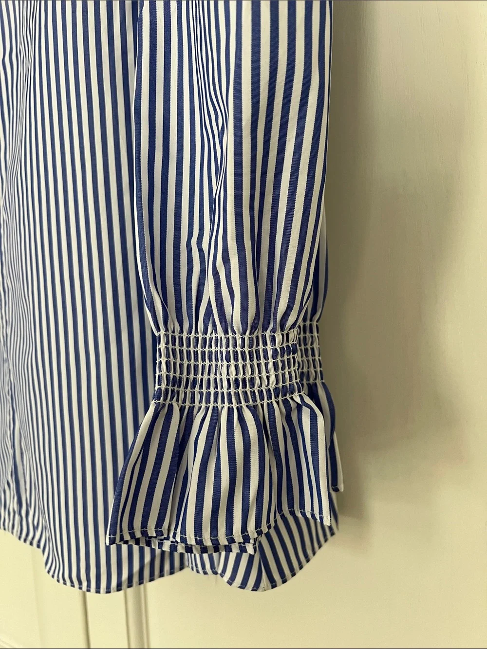 Tuckernuck Blue & White Striped V-Neck Puff Sleeve Blouse